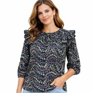 LOFT Garden Dobby Tie Back Ruffle Top - Petite Large - NWOT